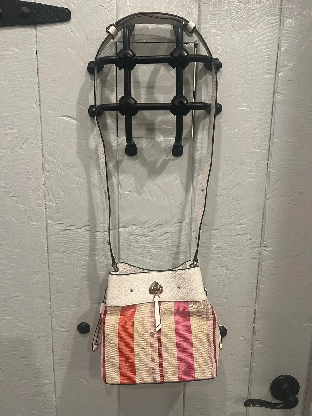 Kate Spade Leather-Trim Striped Bucket Bag NWT